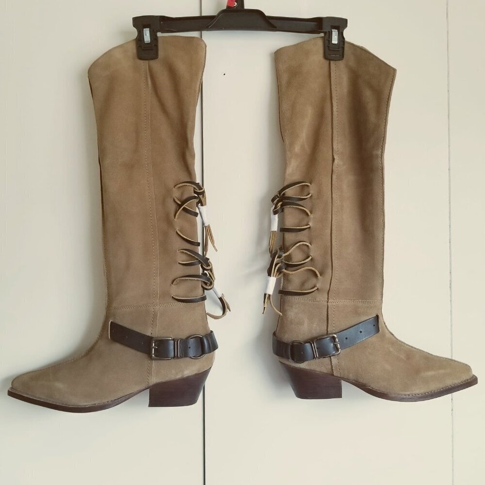 NWOB Free People Black Lace Sway Low Slouchy Suede Leather Knee High Boots 6.5 - Picture 7 of 10